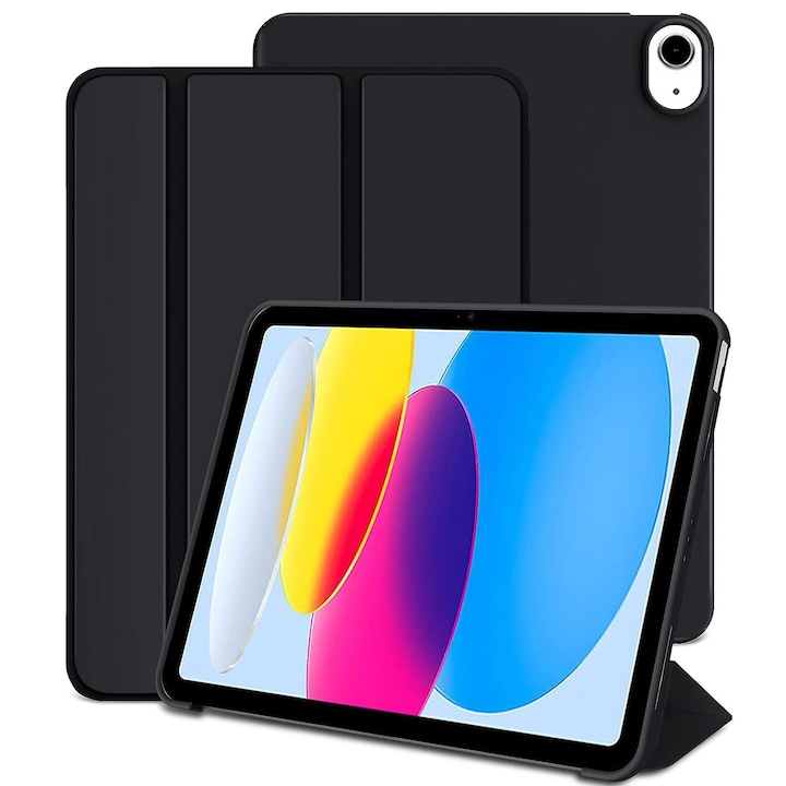 Ултра тънък калъф за Apple iPad (A16) 11-инчов (2025) / 10,9-инчов (2022), силиконов TPU, Smart Cover – черен