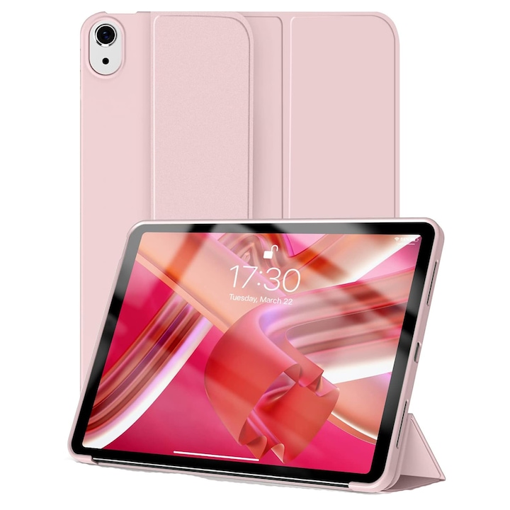 Ултра тънък калъф за Apple iPad (A16) 11-инчов (2025) / 10,9-инчов (2022), силиконов TPU, Smart Cover – розов