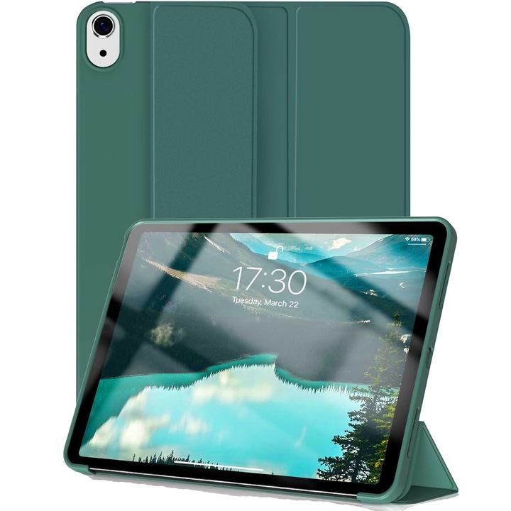Ултра тънък калъф за Apple iPad (A16) 11-инчов (2025) / 10,9-инчов (2022), силиконов TPU, смарт покритие – тъмнозелен