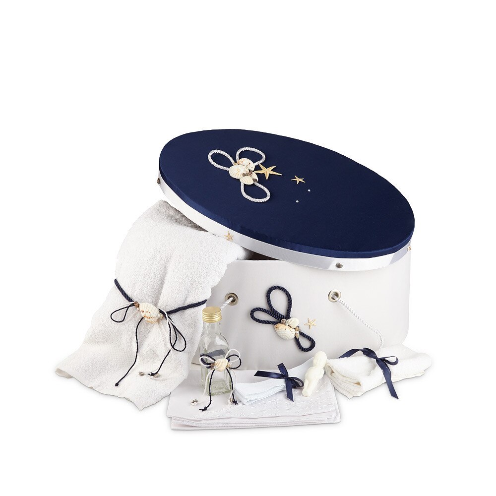 Trusou botez complet pentru baieti si cutie decorata tema marina