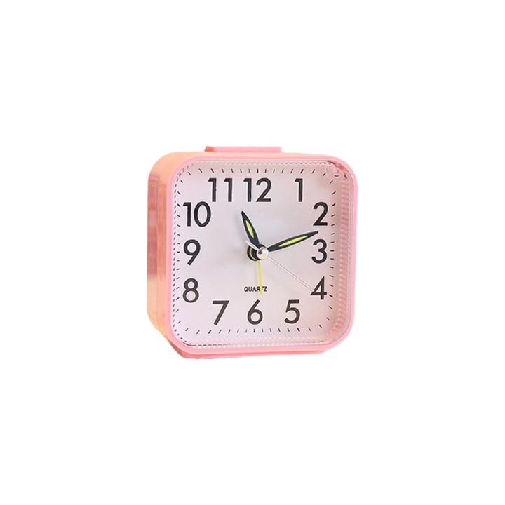 Ceas decorativ Zeaicos cu alarma digitala, design simplu, lumina de noapte, roz, pentru studenti