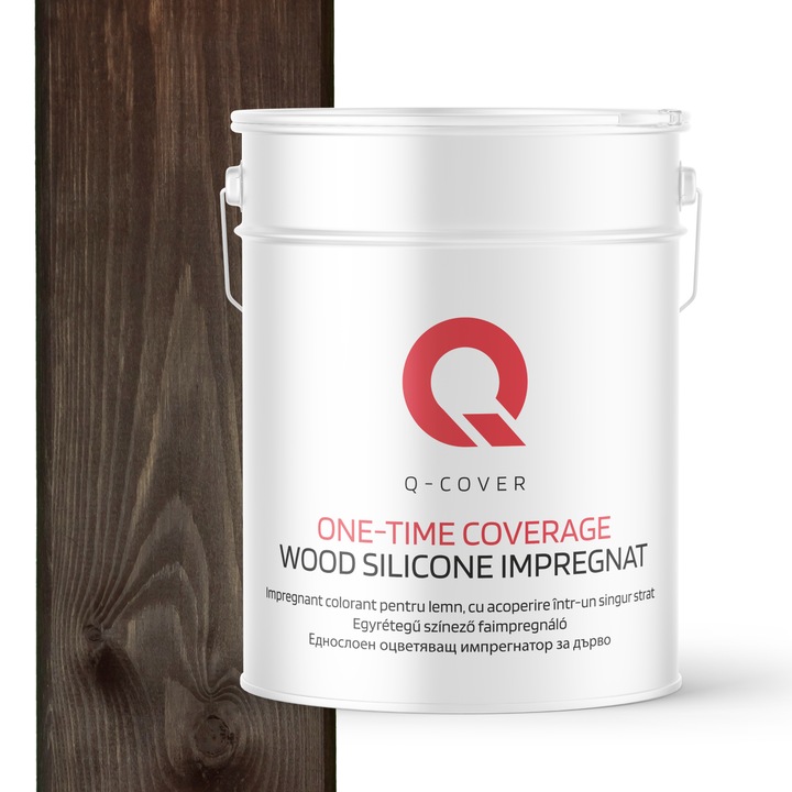 Impregnant colorant pentru lemn, cu vopsire intr-un singur strat, Q-Cover, Palisandru D090, pentru exterior, pe baza de apa, prietenos cu mediul, usor de aplicat, foarte eficient, rezistent la murdarie, culori durabile, rezistente la UV, 10L