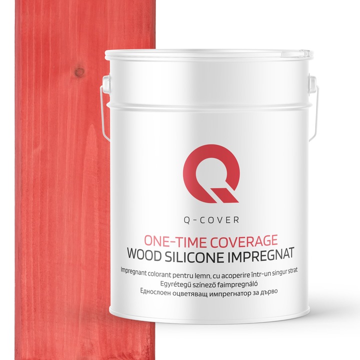 Impregnant colorant pentru lemn, cu vopsire intr-un singur strat, Q-Cover, Roz 3027, pentru exterior, pe baza de apa, prietenos cu mediul, usor de aplicat, foarte eficient, rezistent la murdarie, culori durabile, rezistente la UV, 10L
