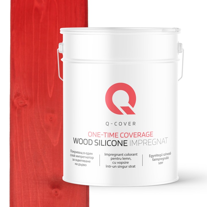 Fapác impregnálás, egyrétegű festéssel, Q-Cover, Piros, kültéri használatra, vízbázisú, környezetbarát, könnyen felvihető, nagyon hatékony, szennyeződésálló, tartós színek, UV-álló, 10L