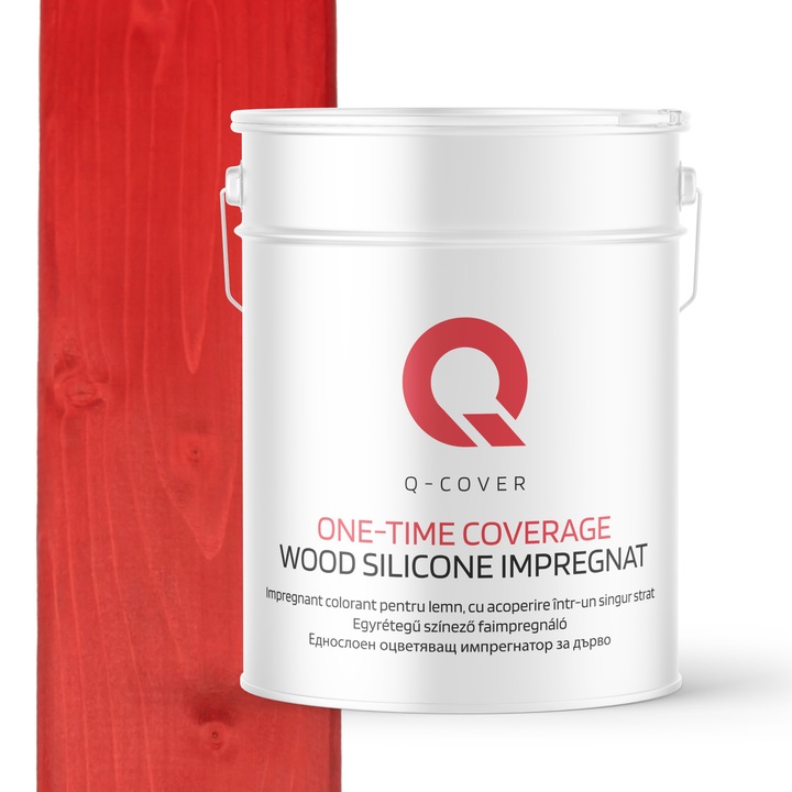 Impregnant colorant pentru lemn, cu vopsire intr-un singur strat, Q-Cover, Rosu D160, pentru exterior, pe baza de apa, prietenos cu mediul, usor de aplicat, foarte eficient, rezistent la murdarie, culori durabile, rezistente la UV, 10L