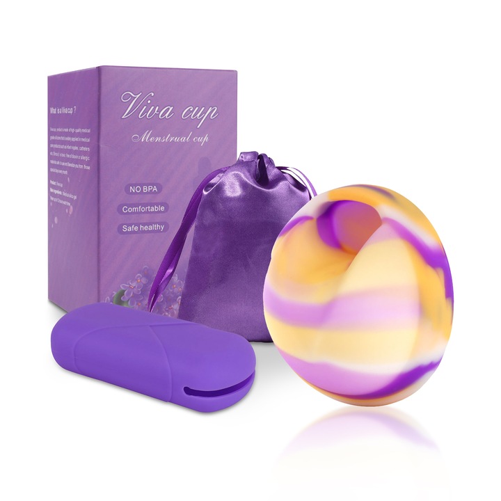 Discul menstrual, silicon de uz medical, cu cutie de depozitare, reutilizabil, 30ml, camuflaj mov