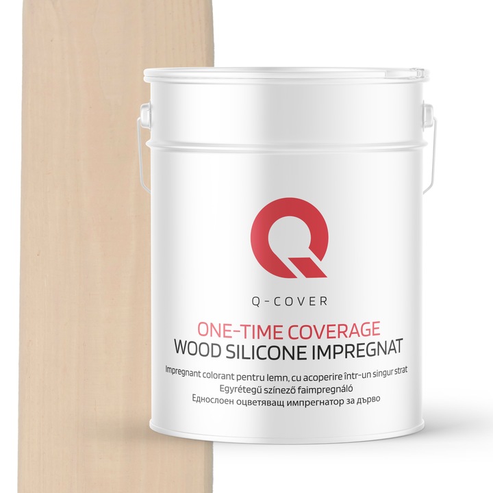 Impregnant colorant pentru lemn, cu vopsire intr-un singur strat, Q-Cover, Bej deschis H4164, pentru exterior, pe baza de apa, prietenos cu mediul, usor de aplicat, foarte eficient, rezistent la murdarie, culori durabile, rezistente la UV, 10L