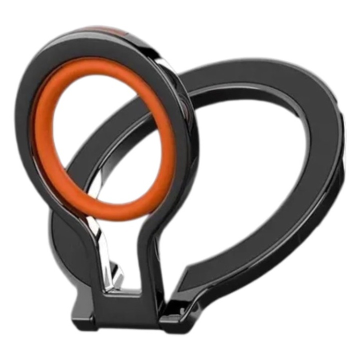 Подобрен магнитен държач за телефон за MagSafe, магнитен държач за пръсти с двукомпонентна основа, съвместим с iPhone 16 Pro Max, 15, 14, 13, 12 MagSafe и Android аксесоари, оранжев