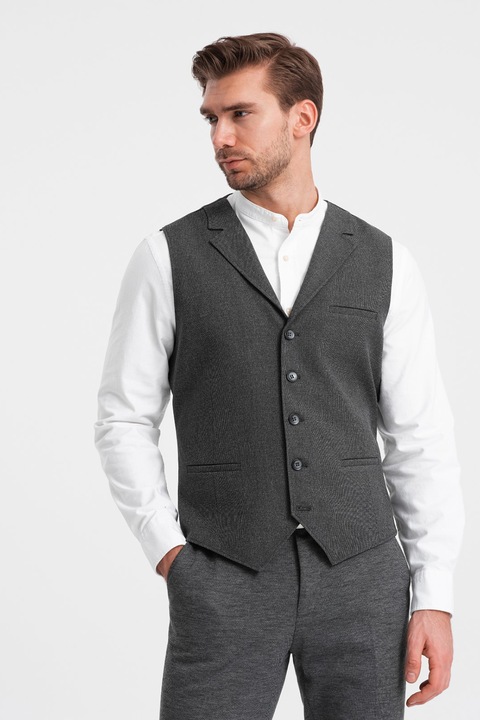 OMBRE, Vesta slim fit cu nasturi, Gri antracit, 2XL
