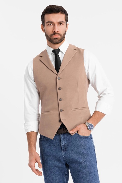 OMBRE, V-nyakú mellény, Világosbarna, 2XL méret