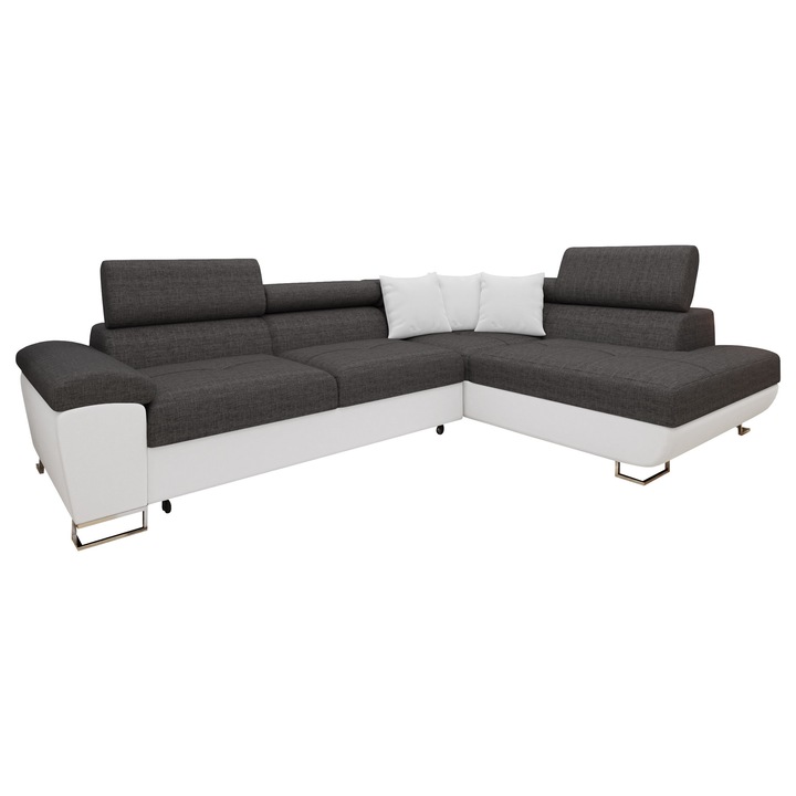 Coltar rabatabil Alvin SALE Dreapta, MIRJAN 24, alb + gri, 202x270x71 cm