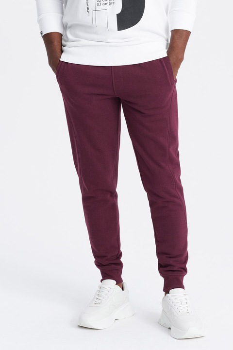 OMBRE, Pantaloni de trening din bumbac cu buzunare laterale, Visiniu