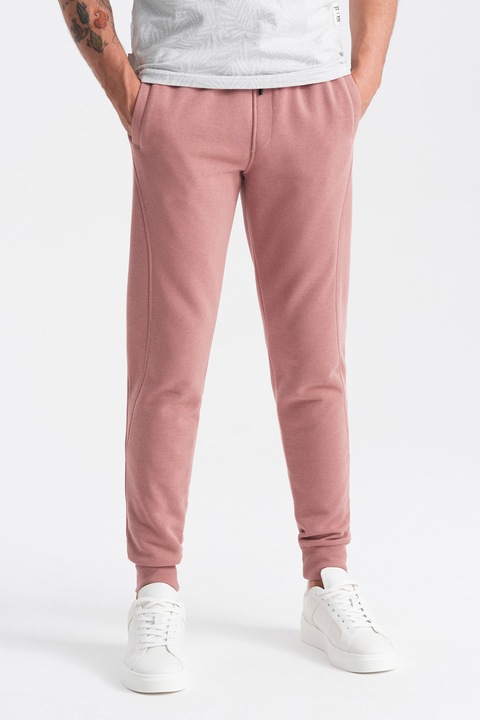 OMBRE, Pantaloni de trening din bumbac cu buzunare laterale, Roz prafuit