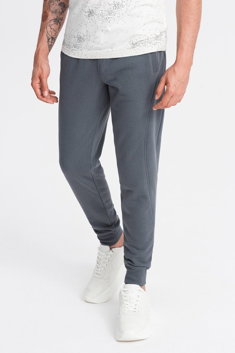 OMBRE, Pantaloni de trening din bumbac cu buzunare laterale, Gri carbune, S
