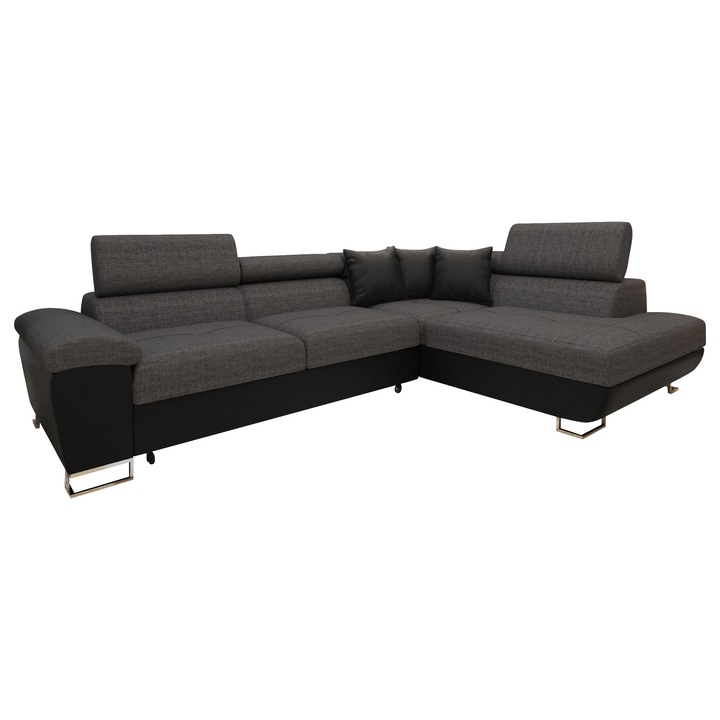 Coltar rabatabil Alvin SALE Dreapta, MIRJAN 24, negru + gri, 202x270x71 cm
