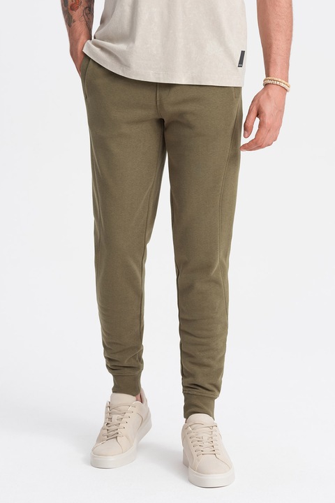 OMBRE, Pantaloni de trening din bumbac cu buzunare laterale, Verde masliniu