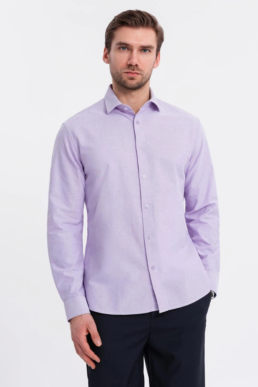 OMBRE, Camasa din bumbac cu model uni, Lila, M