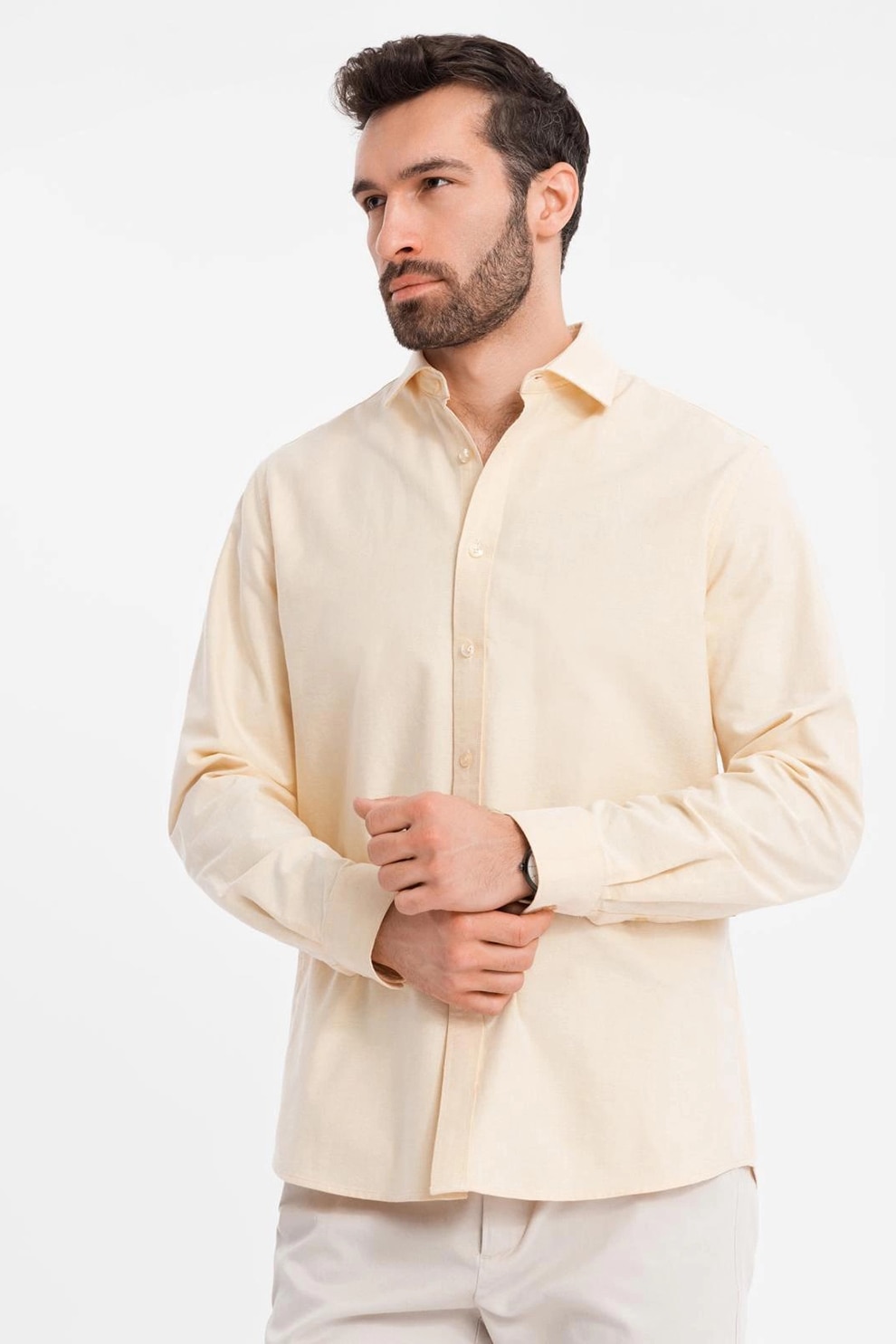 OMBRE, Camasa din bumbac cu model uni, Portocaliu pal, L