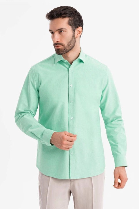 OMBRE, Camasa din bumbac cu model uni, Verde menta