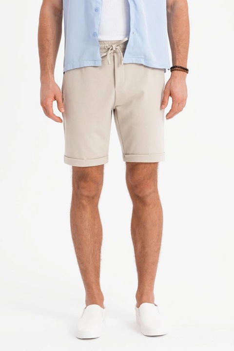 OMBRE, Húzózsinóros bermudanadrág visszahajtott szárvégekkel, Világosbézs