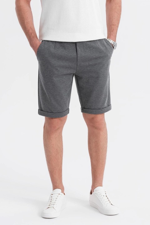 OMBRE, Bermude cu snur de ajustare si terminatii rulate, Gri melange