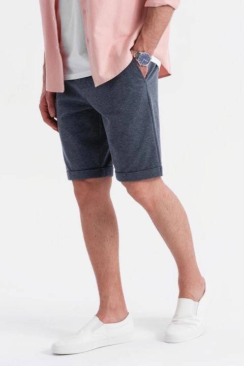 OMBRE, Bermude cu snur de ajustare si terminatii rulate, Albastru inchis