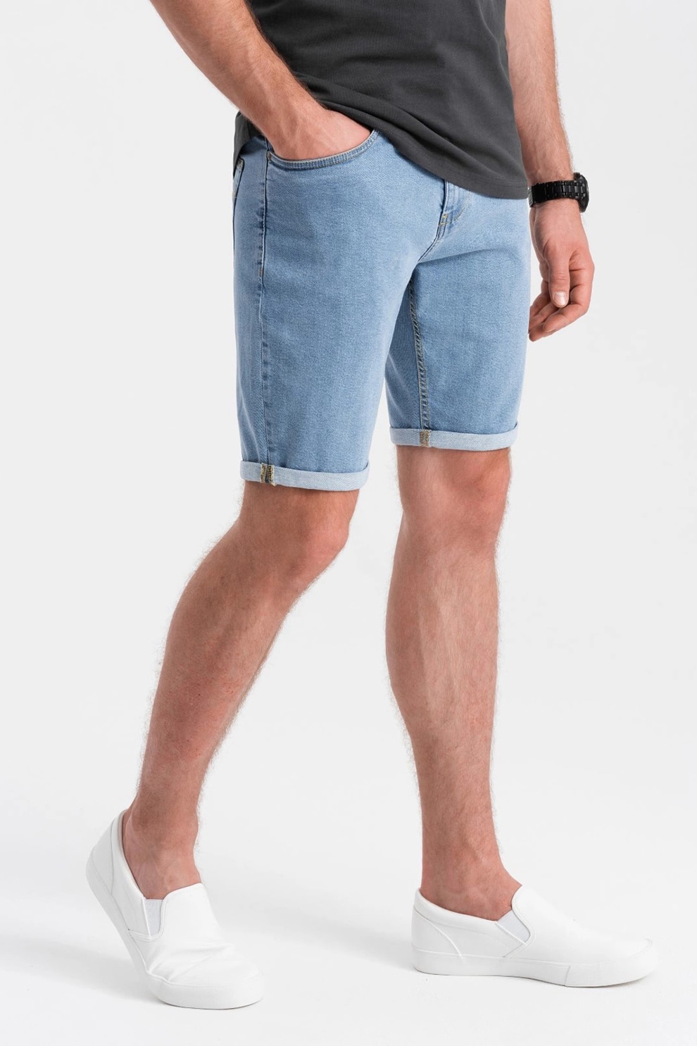 OMBRE, Blugi scurti cu talie joasa, Albastru deschis, S