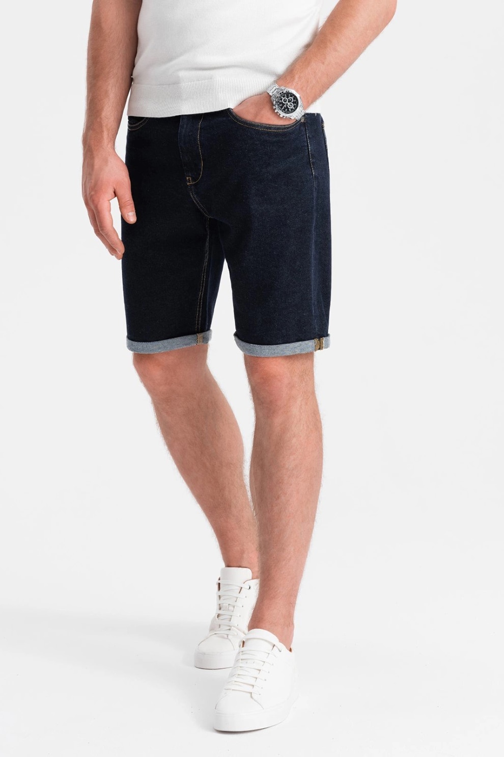 OMBRE, Blugi scurti cu talie joasa, Bleumarin, 2XL