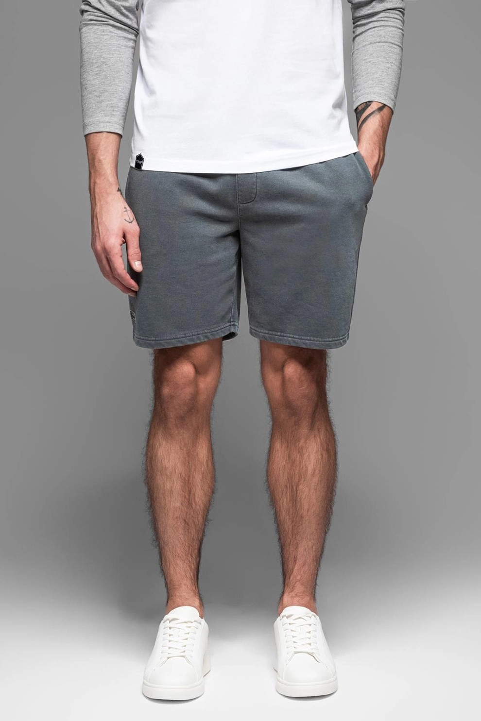 OMBRE, Pantaloni scurti din amestec de bumbac cu buzunare laterale, Gri inchis, S