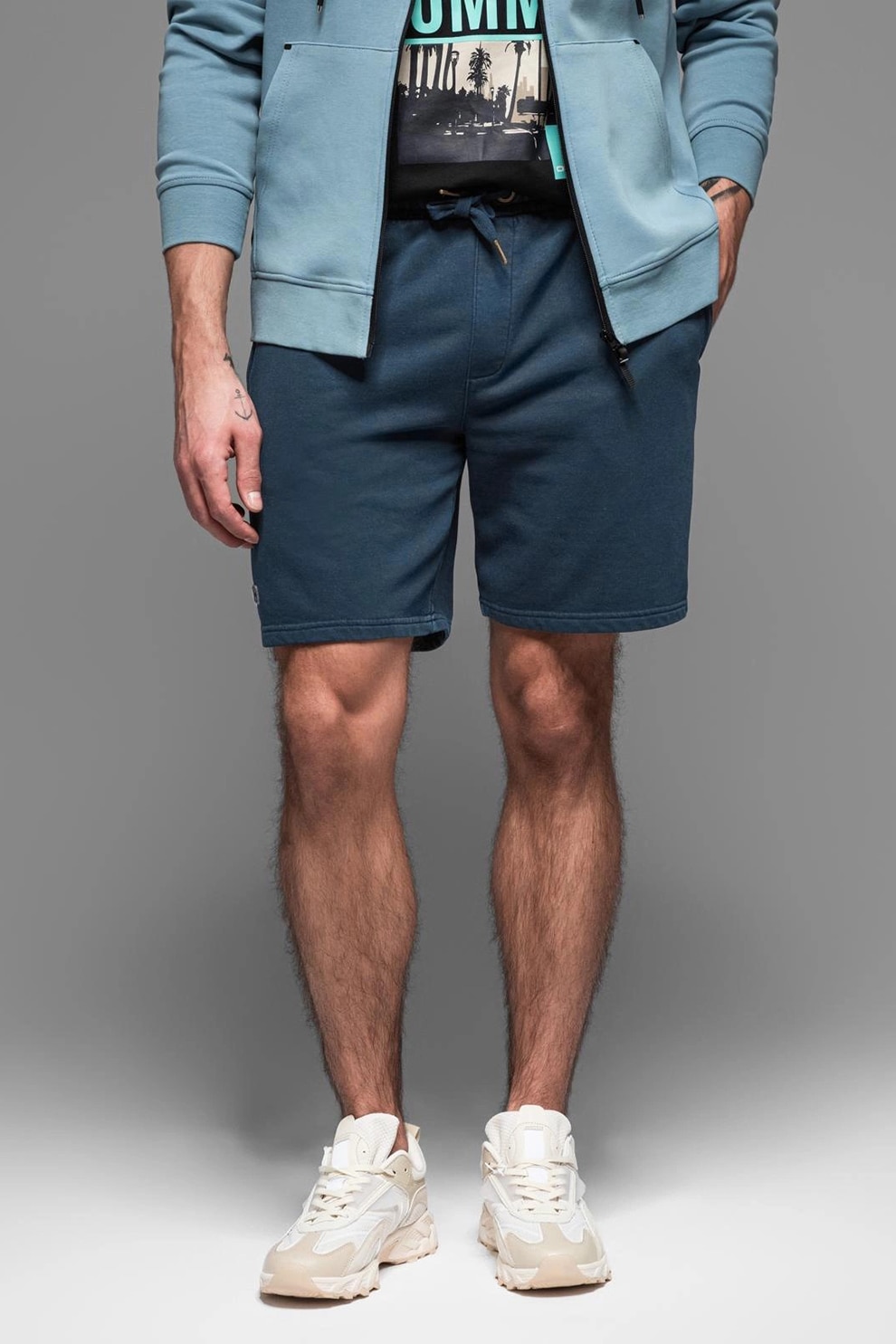 OMBRE, Pantaloni scurti din amestec de bumbac cu buzunare laterale, Albastru petrol, 2XL