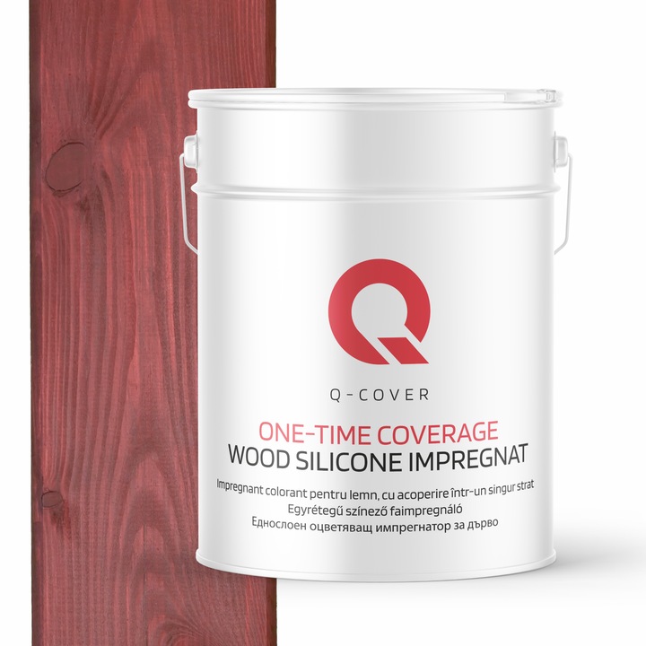 Impregnant colorant pentru lemn, cu vopsire intr-un singur strat, Q-Cover, Cires japonez D050, pentru exterior, pe baza de apa, prietenos cu mediul, usor de aplicat, foarte eficient, rezistent la murdarie, culori durabile, rezistente la UV, 10L