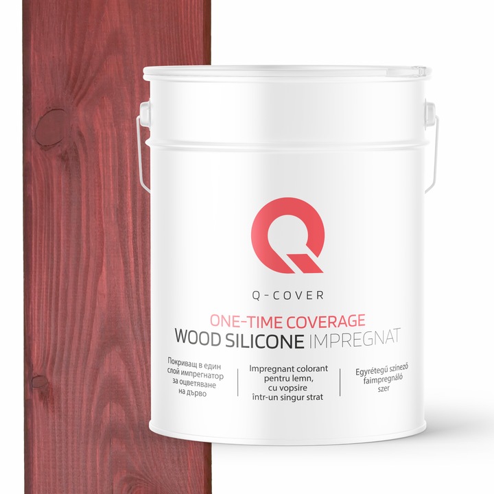 Fapác impregnálás, egyrétegű festéssel, Q-Cover, Japanese Cherry, kültéri használatra, vízbázisú, környezetbarát, könnyen felvihető, nagyon hatékony, szennyeződésálló, tartós színek, UV-álló, 10L