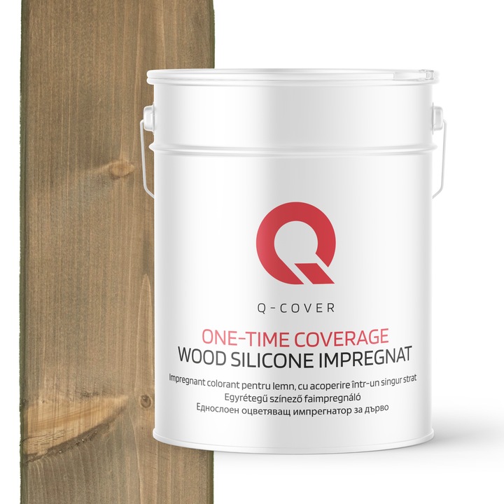 Impregnant colorant pentru lemn, cu vopsire intr-un singur strat, Q-Cover, Gri cu tenta de bej 7006, pentru exterior, pe baza de apa, prietenos cu mediul, usor de aplicat, foarte eficient, rezistent la murdarie, culori durabile, rezistente la UV, 10L