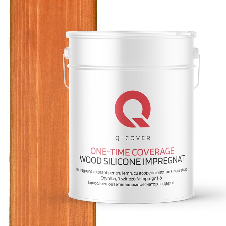 Impregnant colorant pentru lemn, cu vopsire intr-un singur strat, Q-Cover, Tec D040, pentru exterior, pe baza de apa, prietenos cu mediul, usor de aplicat, foarte eficient, rezistent la murdarie, culori durabile, rezistente la UV, 10L