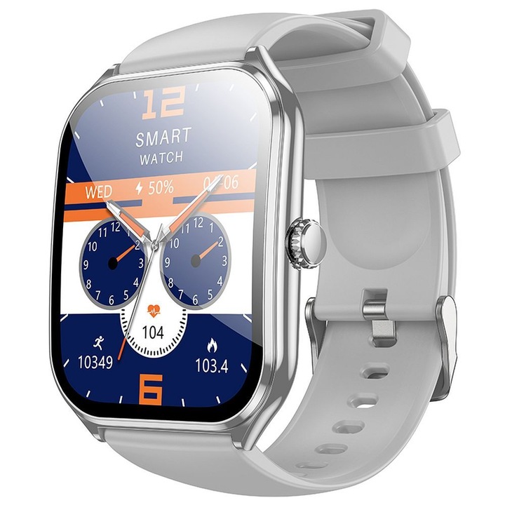 Смарт часовник Hoco с функция за повикване, 1,96-инчов AMOLED екран, водоустойчив IP67, модел Y28, сив/сребрист