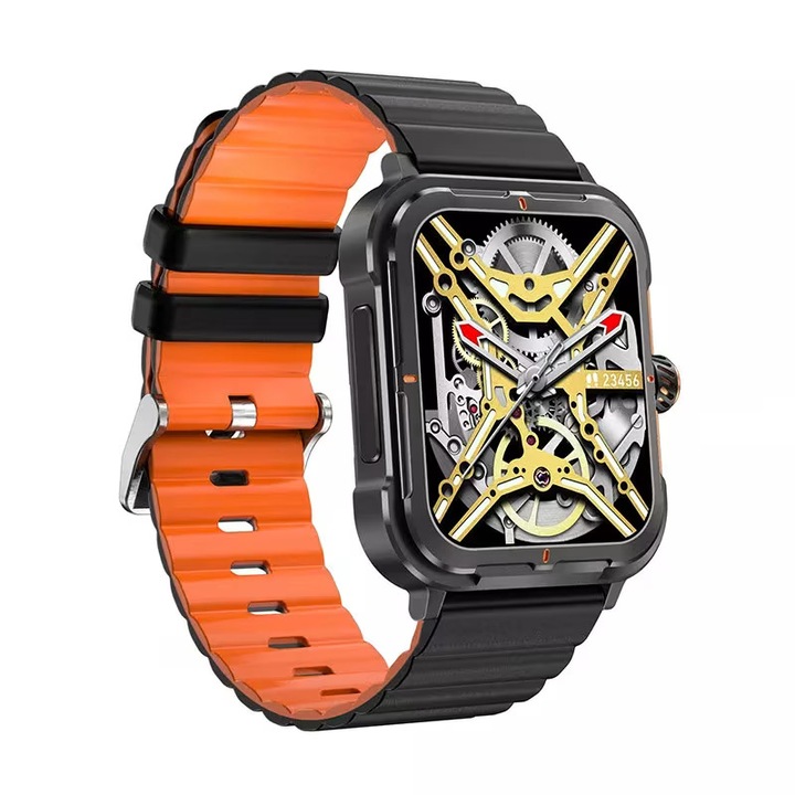 Ceas smartwatch TKY-D09, 1.83inches IPS HD, multi sport, apel bluetooth, agenda, rezistent la apa IP68, difuzor, notificari, vibratii, negru. silicon