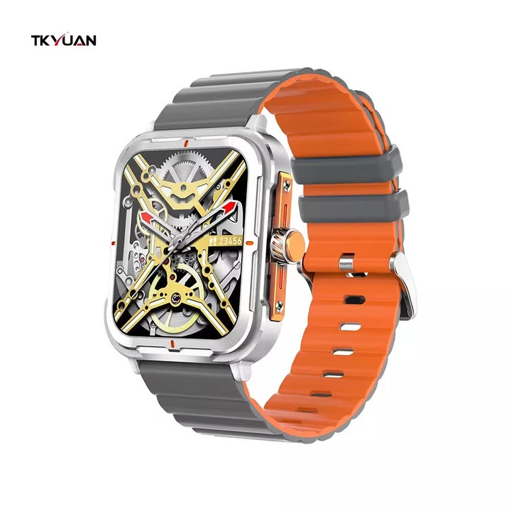 Ceas smartwatch TKY-D09, 1.83inches IPS HD, multi sport, apel bluetooth, agenda, rezistent la apa IP68, difuzor, notificari, vibratii, silver silicon