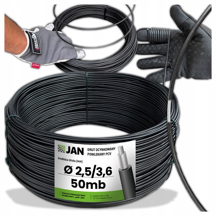 Опъната тел, Pomicola, 50 м, PVC, 3.6 мм, Черна, Устойчива на корозия, За огради и носещи конструкции