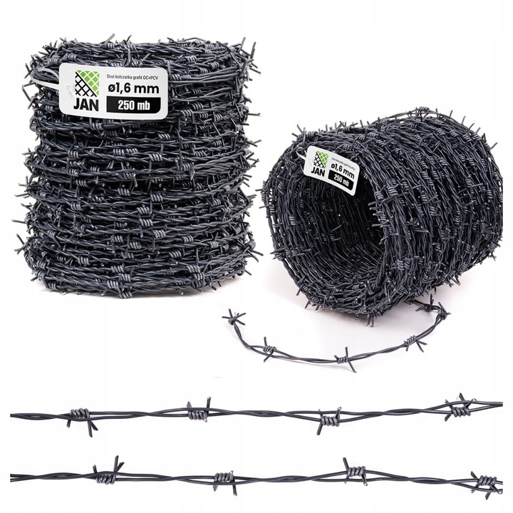 Szögesdrót, Oc+pvc, Grafit, Fi 2,5 mm, 100 m, Vezetőhuzal vastagsága 1,6/2,5 mm, Kalapácsok közötti távolság 102 mm