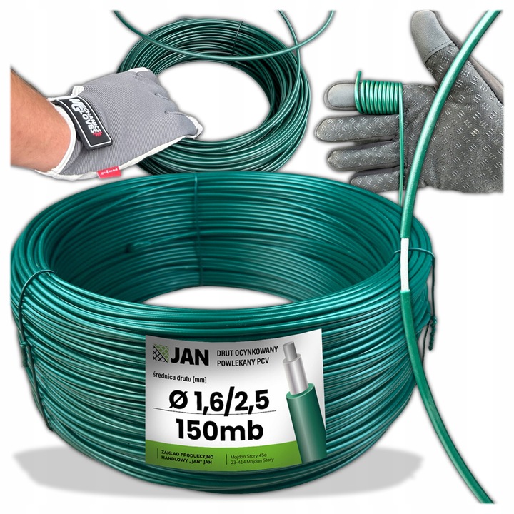 Тел с покритие, 1.6/2.5 мм, Зелен, 150 м, Стоманена сърцевина, Устойчивост на корозия, Еластичност, За огради и подпори за растения