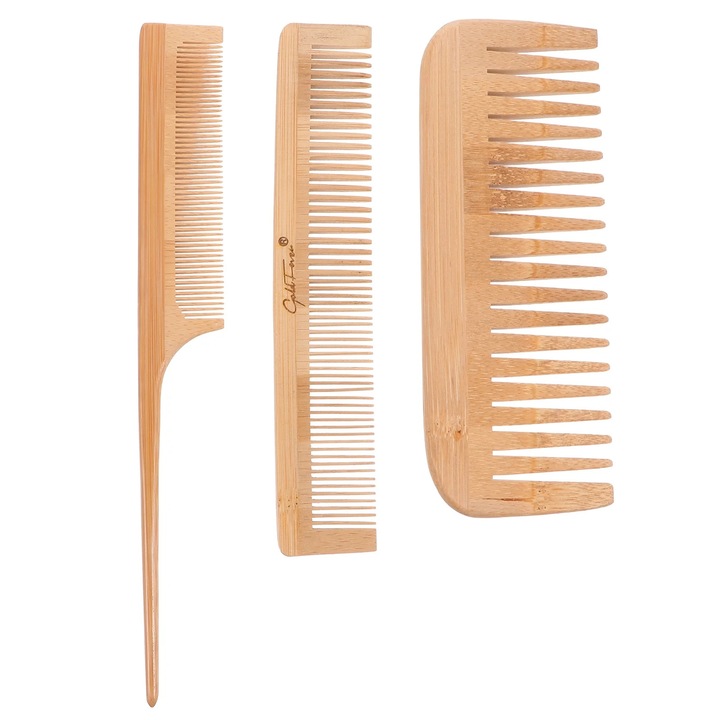 Set 3 piepteni coafura bambus, albastru, 16.5x6.3x0.6cm