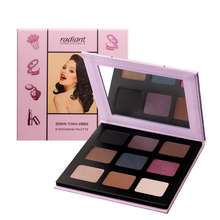 DOWN TOWN VIBES szemhéjpúder paletta Radiant 9 árnyalatú szemhéjpúder paletta, 18g