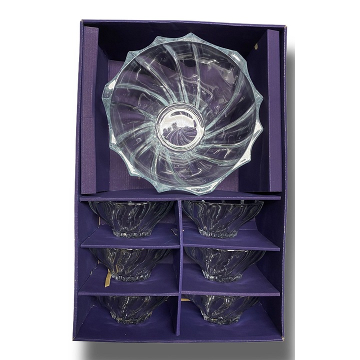 Комплект 7 стъклени купи за сервиране: сладолед, плодова салата, салата, ядки