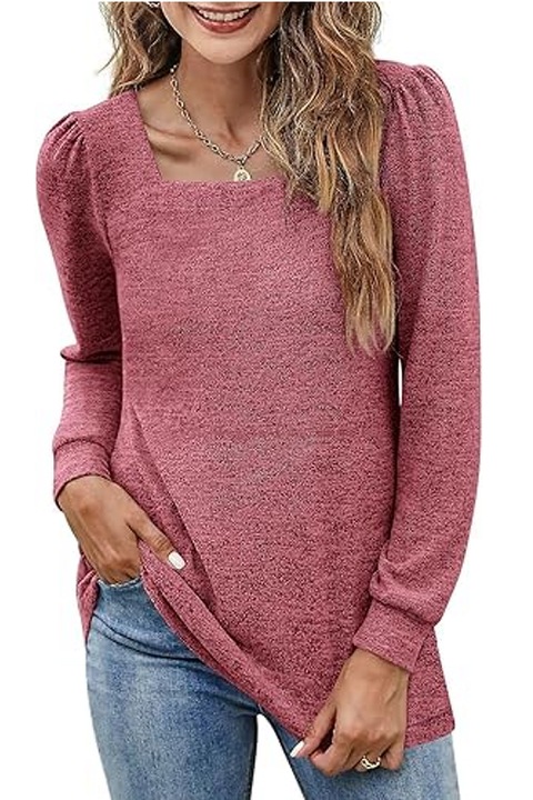 Bluza de Dama cu Maneci Lungi, Decolteu adanc, Maneci Bufante, Top Basic, Casual, marime L