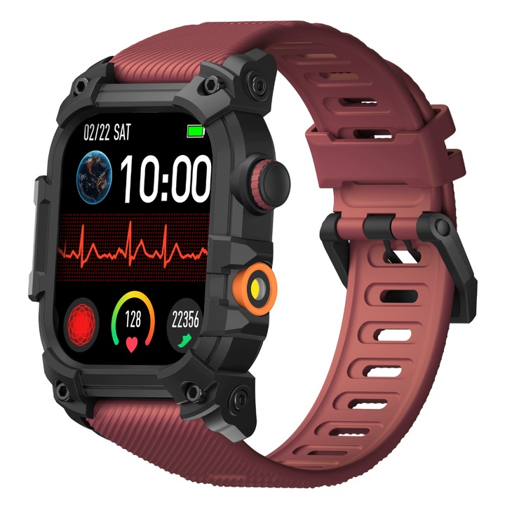 Okosóra, SF-S6, 2.01"-es képernyő, okos-, fitnesz-, sport-, alvásfigyelés és egészségügyi mutatók, pulzusszám, SpO2, LED zseblámpa, GPS, piros szilikon szíj