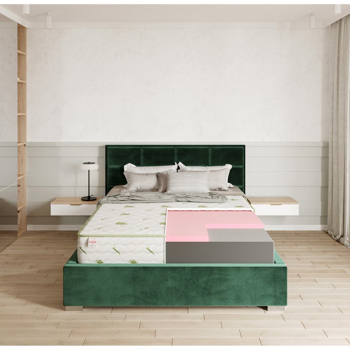 SPIJZDROWO Rhapsody ortopéd matrac, 140x200x25cm, poliuretán memóriahab 4 cm, Aloe Vera huzat, megfordítható, közepes/kemény keménységű