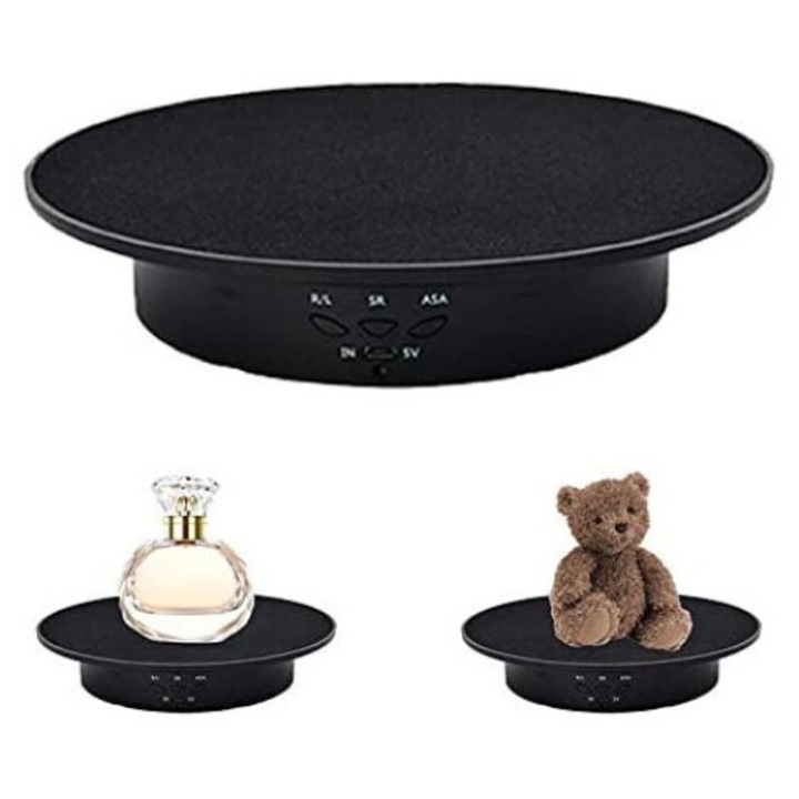 Suport rotativ electric Buyya, 360 grade, negru, 20x4cm, alimentare USB/baterie 18650