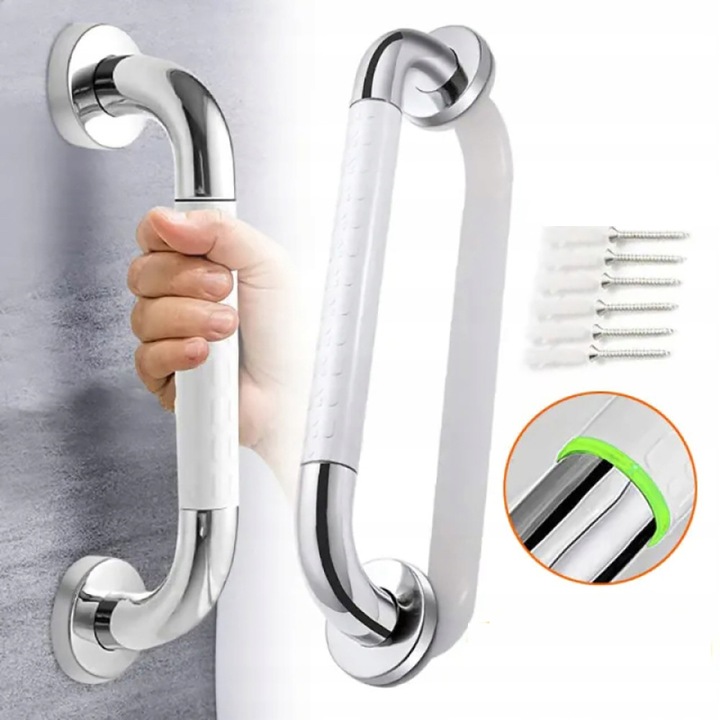 Bara de sprijin de baie, bare de sustinere pentru dus, maner de siguranta pentru dus puternic, maner antiderapant pentru cada, 304 otel inoxidabil, 40cm, design antiderapant, montare pe perete, argintiu