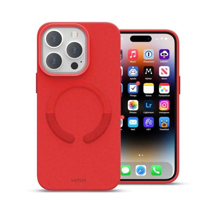 Husa pentru iPhone 14 Pro Clip-On Piele Vegana, Compatibila MagSafe, Crimson Red