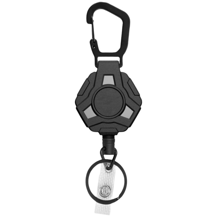 Breloc cu cablu retractabil Zeaicos, material durabil, design cu prindere sigura, negru, decoratiune
